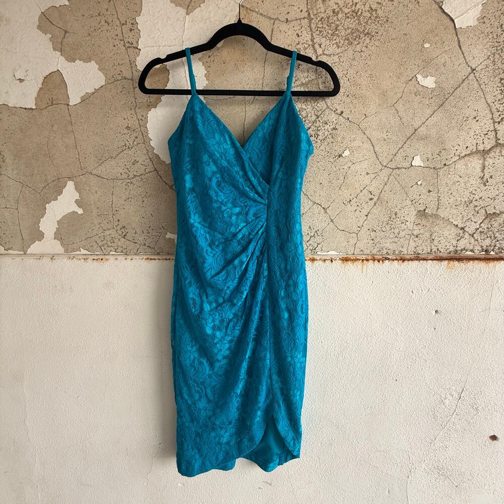 Guess Dress Lace Mini Bodycon Turquoise Ruched Cocktail Party Glam Nght‎ Out 2